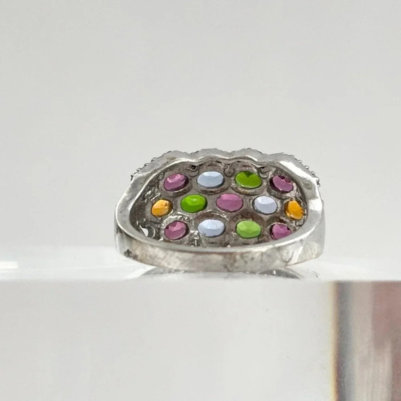 Sterling Silver Rainbow Blooming Garden Gemstone Partial Halo Vintage Ring Sz 6 - Picture 4 of 10